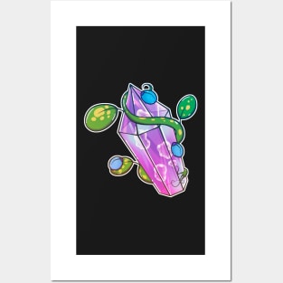 A magical purple crystal with a sprouted plant in it Posters and Art